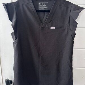 NEW FIGS Flutter Sleeve Scrub Top – Black | Women’s Medium | Slim Fit |